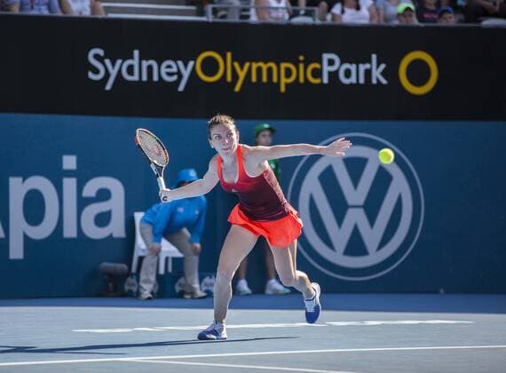 (160113) -- SYDNEY, Jan. 13, 2016 -- Simona Halep of Romania plays a shot to Karolina Pliskova of the Czech Republic during their match at the Sydney International tennis tournament in Sydney, Australia, Jan. 13, 2016. Simona Halep won 2-0 to take her place in the semifinals. ) (SP)AUSTRALIA-SYDNEY-INT L TENNIS TOURNAMENT ZhuxHongye 