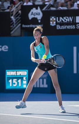 (160113) -- SYDNEY, Jan. 13, 2016 -- Karolina Pliskova of the Czech Republic plays a shot to Simona Halep of Romania during their match at the Sydney International tennis tournament in Sydney, Australia, Jan. 13, 2016. Simona Halep won 2-0 to take her place in the semifinals.) (SP)AUSTRALIA-SYDNEY-INT L TENNIS TOURNAMENT ZhuxHongye 