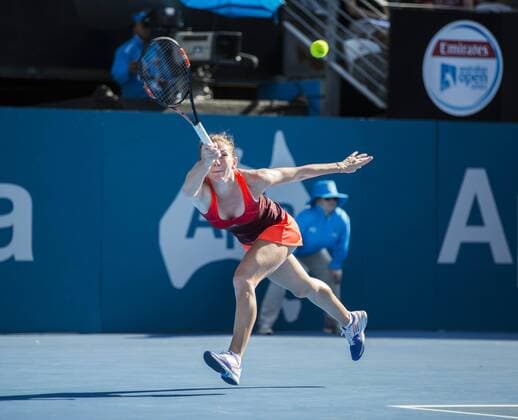 (160113) -- SYDNEY, Jan. 13, 2016 -- Simona Halep of Romania plays a shot to Karolina Pliskova of the Czech Republic during their match at the Sydney International tennis tournament in Sydney, Australia, Jan. 13, 2016. Simona Halep won 2-0 to take her place in the semifinals.) (SP)AUSTRALIA-SYDNEY-INT L TENNIS TOURNAMENT ZhuxHongye 