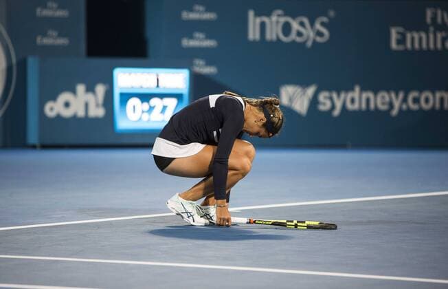 (160116) -- SYDNEY, Jan. 15, 2016 -- Monica Puig of Puerto Rico reacts during the women s singles final against Svetlana Kuznetsova of Russia at the Apia International Sydney tennis tournament in Sydney, Australia, Jan. 15, 2016. Monica Puig lost 0-2. ) (SP)AUSTRALIA-SYDNEY-TENNIS-APIA INTERNATIONAL SYDNEY ZhuxHongye 
