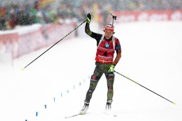 BIATHLON - IBU WC Ruhpolding RUHPOLDING,GERMANY,16.JAN.16 - BIATHLON - IBU World Cup, 12.5km mass start, ladies. Image shows the rejoicing of Laura Dahlmeier (GER). GEPAxpictures xThomasxBachun