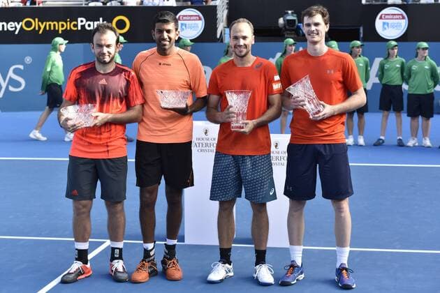 16.01.16 Sydney, Australia. Jamie Murray (GBR) and Bruno Soares (BRA) win the doubles final against Rohan Bopanna (IND) and Florin Mergea (ROU) at the Apia International Sydney. Murray and Soares won the final 6-3,7-6. xNigelxOwenx  ActionPlus11697377
