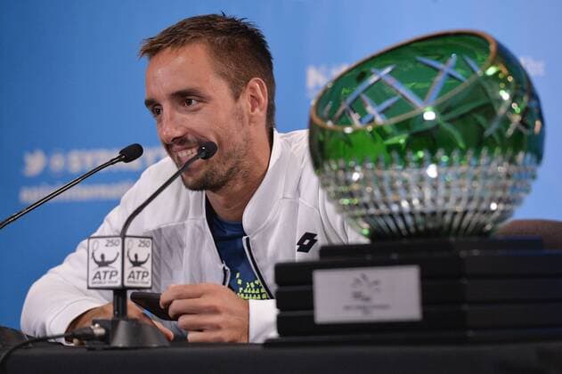 16.01.16 Sydney, Australia. Viktor Troicki (SRB) at his press conference PK Pressekonferenz after winning the mens singles title defeating Grigor Dimitrov (BUL) at the Apia International Sydney. Troicki won the final 2-6,6-1,7-6. xNigelxOwenx  ActionPlus11697432