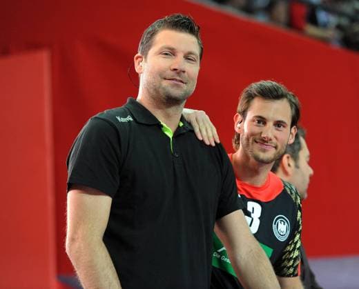 Wroclaw (POL), Centennial Hall Breslau (Polen), Jahrhunderthalle, 16.1.2016 EURO 2016, Handball-Europameister, Männer Deutschland vs Spanien Motorator beim ZDV, mli. Daniel STEPHAN und Uwe GENSHEIMER, GER Foto- und alle