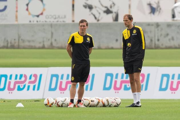 Mittwoch 13.01.2016, Saison 2015 2016, Trainingslager BVB in Dubai, Training BV Borussia Dortmund, Trainer Hannes Wolf (BVB U-19) und Trainer Thomas Tuchel (BVB) DeFodi001