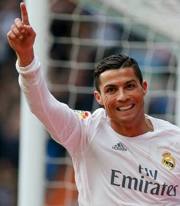 Themen der Woche - Sport Bilder des Tages - SPORT Real Madrid s Portuguese striker Cristiano Ronaldo celebrates after scoring his second goal against Sporting Gijon during their Spanish Primera Division soccer match at Santiago Bernabeu stadium in Madrid, Spain, 17 January 2016. REAL MADRID VS SPORTING GIJON !ACHTUNG: NUR REDAKTIONELLE NUTZUNG!  MD 20160117-635886458698840420