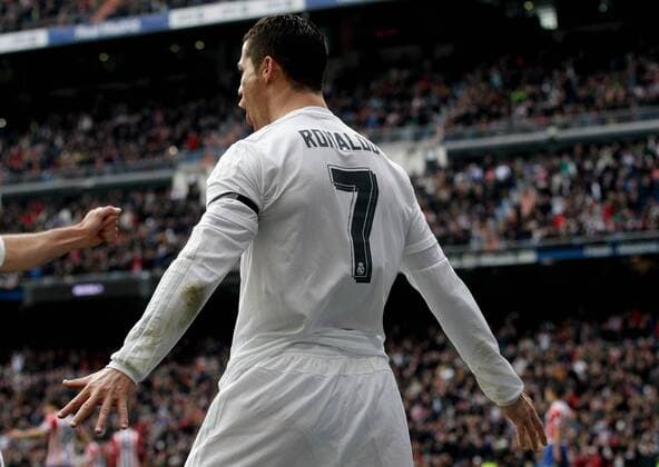 Real Madrid s Portuguese striker Cristiano Ronaldo celebrates after scoring his second goal against Sporting Gijon during their Spanish Primera Division soccer match at Santiago Bernabeu stadium in Madrid, Spain, 17 January 2016. REAL MADRID VS SPORTING GIJON !ACHTUNG: NUR REDAKTIONELLE NUTZUNG!  MD 20160117-635886460125763273