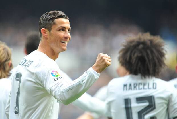 Cristiano Ronaldo (Real Madrid) celebrates scoring a goal during the LA LIGA match between Real Madrid and Sporting de Gijon, played at Estadio Santiago Bernabeu, Madrid -  xJ.M.Colomox xx
