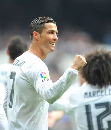 Cristiano Ronaldo (Real Madrid) celebrates scoring a goal during the LA LIGA match between Real Madrid and Sporting de Gijon, played at Estadio Santiago Bernabeu, Madrid -  xJ.M.Colomox xx