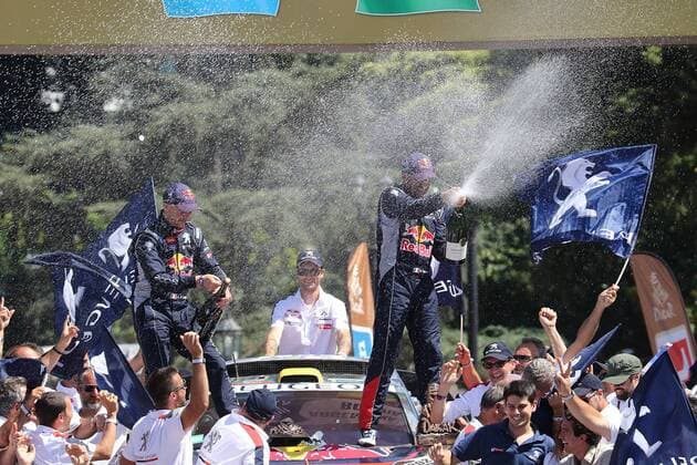 - ROSARIO, ARGENTINA: French driver Stephane Peterhansel and his co-driver J.P. Cotret and their 2008 DKR Peugeot, celebrate at the final stage of the 2016 Dakar Rally Race from Villa Carlos Paz to Rosario, Argentina, on Saturday 16 January 2016. The 2016 Dakar Rally takes place from 03 till 16 January 2014 in Argentina and Bolivia. WILLYxWEYENS  x04775595x