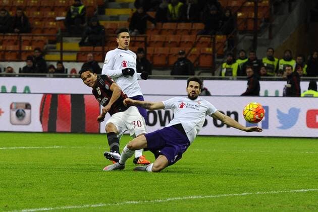 Fußball, AC Milan - AC Florenz Carlos Bacca Milan 1-0. Celebration goal Milano 17-01-2016 Stadio Giuseppe Meazza - Football Calcio Serie A AC Milan vs AC Florenz. giuseppexceleste