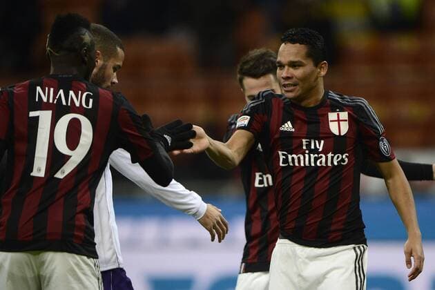 Fußball, AC Milan - AC Florenz Carlos Bacca Milan 1-0 M Baye Niang. Celebration goal Milano 17-01-2016 Stadio Giuseppe Meazza - Football Calcio Serie A AC Milan vs AC Florenz. giuseppexceleste