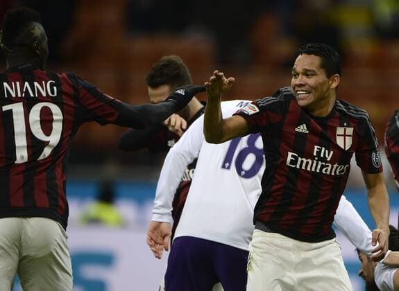 Fußball, AC Milan - AC Florenz Carlos Bacca Milan 1-0 M Baye Niang. Celebration goal Milano 17-01-2016 Stadio Giuseppe Meazza - Football Calcio Serie A AC Milan vs AC Florenz. giuseppexceleste