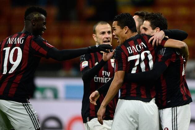 Fußball, AC Milan - AC Florenz Carlos Bacca Milan 1-0 M Baye Niang. Celebration goal Milano 17-01-2016 Stadio Giuseppe Meazza - Football Calcio Serie A AC Milan vs AC Florenz. giuseppexceleste