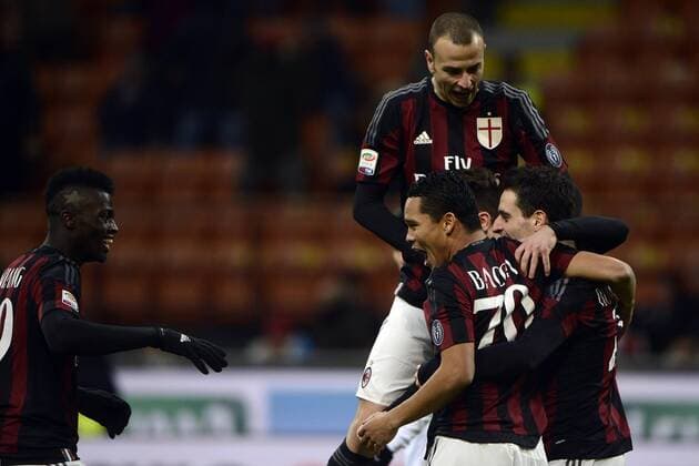 Fußball, AC Milan - AC Florenz Carlos Bacca Milan 1-0. Celebration goal Milano 17-01-2016 Stadio Giuseppe Meazza - Football Calcio Serie A AC Milan vs AC Florenz. giuseppexceleste