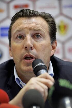 - DIEGEM, BELGIUM: Belgium s head coach Marc Wilmots pictured during a press conference PK Pressekonferenz of Brussels Airlines and Belgian soccer federation KBVB - URBSFA to present their new collaboration regarding the Euro2016 , Monday 18 January 2016 at the B.House (Brussels Airlines House) in Diegem. BENOITxDOPPAGNE  x04776555x
