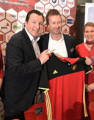Marc Wilmots head coach of red devils and Lars Redeligx chief commercial officer pictured FOOTBALL : Partenaire Equipe Belgique Euro 2016 - Bruxelles - 18 01 2016 PhotioNews Panoramic 