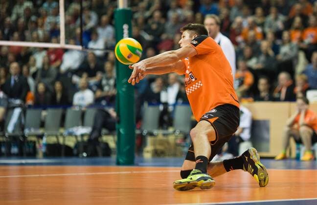 Berlin, Deutschland, 20.01.2016: Volleyball CEV Championsleague Saison 2015 2016 - Berlin Recycling Volleys - Belogorie Belgorod. Ruben Schott (BR Volleys 13)