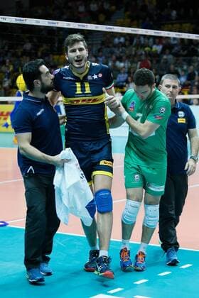 Gdynia, Gdynia Arena 21.01.2016 PLUSLIGA PLPS Lotos Trefl Gdansk vs DHL Modena CEV VOLLEYBALL CHAMPIONS LEAGUE GAME Lotos Trefl Gdansk vs DHL Modena NZ matteo piano , kontuzja injury , -  20160121_IG_1297_913_FIG