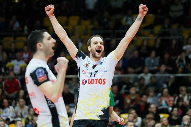 Gdynia, Gdynia Arena 21.01.2016 PLUSLIGA PLPS Lotos Trefl Gdansk vs DHL Modena CEV VOLLEYBALL CHAMPIONS LEAGUE GAME Lotos Trefl Gdansk vs DHL Modena NZ jubel celebration , marco falaschi , milosz hebda , -  20160121_IG_1594_922_FIG