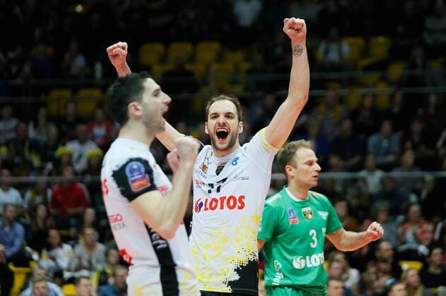 Gdynia, Gdynia Arena 21.01.2016 PLUSLIGA PLPS Lotos Trefl Gdansk vs DHL Modena CEV VOLLEYBALL CHAMPIONS LEAGUE GAME Lotos Trefl Gdansk vs DHL Modena NZ jubel celebration , marco falaschi , milosz hebda , -  20160121_IG_1597_924_FIG