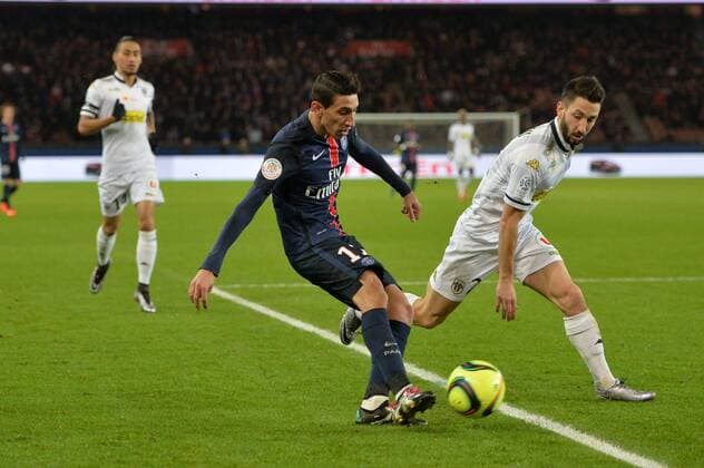 Angel Di Maria (psg) - Yoann Andreu (ang) FOOTBALL : Paris SG vs Angers - Ligue 1 - 23 01 2016 AnthonyBIBARD FEP Panoramic 