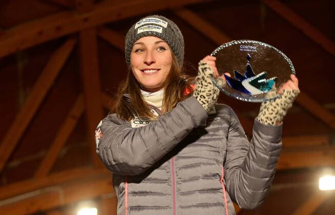 ALPINE SKIING - FIS WC Cortina d Ampezzo CORTINA D AMPEZZO,ITALY,23.JAN.16 - ALPINE SKIING - FIS World Cup, downhill, ladies, award ceremony. Image shows Larisa Yurkiw (CAN). GEPAxpictures xChristianxWalgram