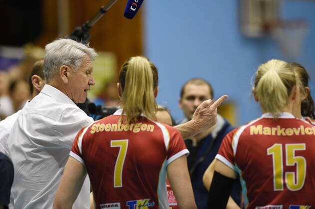 Volleyball, Damen Champions League, VK Agel Prostejov - Chemik Police Coach of Prostejov Miroslav Cada (left) during the Women s Volleyball Champions League 6th round, group C match VK Agel Prostejov vs Chemik Police, played in Prostejov, Czech Republic, January 27, 2016. (CTKxPhoto LudekxPerina) CTKPhotoP201601270880001  LPE 018