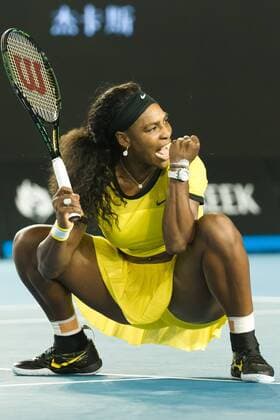 January 28, 2016 - Melbourne, Australia - SERENA WILLIAMS of United States of America celebrates winning a Semifinal round match against A. Radwanska of Poland on day eleven of the 2016 Australian Open Grand Slam tennis tournament at Melbourne Park in Melbourne, Australia. Williams won 6:0, 6:4. Tennis 2016 - Australian Open - Day 11 - ZUMAc04_