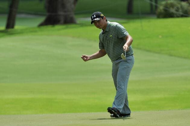 (160129) -- SINGAPORE, Jan. 29, 2016 -- Shintaro Kobayashi of Japan reacts during the SMBC Singapore Open held at Singapore s Sentosa Golf Club Serapong course, Jan. 29, 2016. The SMBC Singapore Open is into the second day of competition. ) (SP)SINGAPORE-GOLF-SMBC SINGAPORE OPEN ThenxChihxWey 