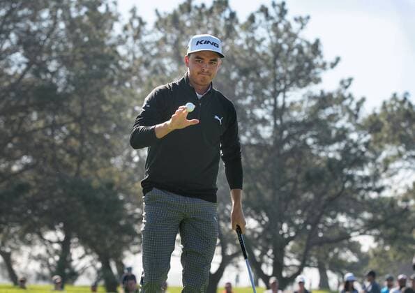 Jan. 29, 2016 - San Diego, CA, USA - Rickie Fowler greets fans after finishing the 1st hole during the second round of the Farmers Insurance Open on Torrey Pines south course on Friday, Jan. 29, 2016. Rickie Fowler looks to the ocean as he waits to putt on scenic hole 3 of the South Course. - ZUMAm67_