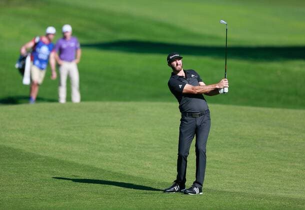 Jan. 29, 2016 - San Diego, CA, USA - Dustin Johnson hits an approach shot during the second round of the Farmers Insurance Open on Torrey Pines north course on Friday, Jan. 29, 2016. Rickie Fowler looks to the ocean as he waits to putt on scenic hole 3 of the South Course. - ZUMAm67_