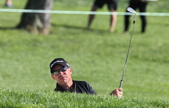 Jan. 29, 2016 - San Diego, California, United States - January 29, 2016, San Diego, California, USA_ Farmers Insurance Open Day 2- Brian Davis hits from the sand trap on hole 15 of the South Course. _Mandatory Photo Credit: Photo by Golf 2016 - Farmers Insurance Open - Day 2 - ZUMAs44_