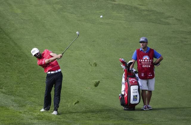 January 30, 2016: Adam Hadwin hits from the rough on the 13th hole of the South Course during the third round of the Farmers Insurance Open at Torrey Pines Golf Course in San Diego, California. PGA Golf Herren 2016: Farmers Insurance Open JAN 30 - ZUMAc04_