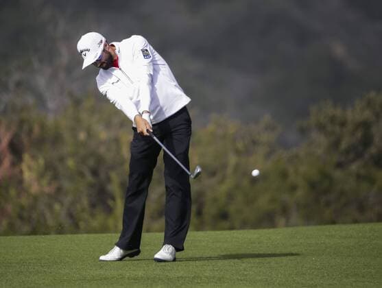 January 30, 2016: Adam Hadwin takes his second shot on the 13th fairway of the South Course during the third round of the Farmers Insurance Open at Torrey Pines Golf Course in San Diego, California. PGA Golf Herren 2016: Farmers Insurance Open JAN 30 - ZUMAc04_