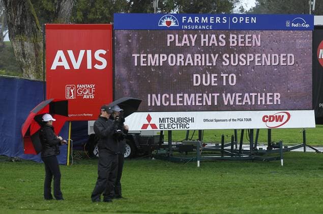 Jan. 31, 2016 - San Diego, CA, USA - SAN DIEGO, CA -JAN. 31, 2015 - Play was stopped for a rain delay on the final round of the Farmers Insurance Open at Torrey Pines. Play was stopped for a rain delay on the final round of the Farmers Insurance Open at Torrey Pines. - ZUMAs44_