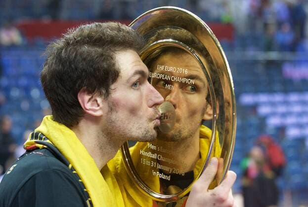 Handball, EM, Deutschland ist Europameister Handball Krakau 31.01.2016 Europameisterschaft der Herren Finale Deutschland (GER) - Spanien (ESP) Deutschland ist Europameister Jubel Carsten Lichtlein (Deutschland, TW, No.16)