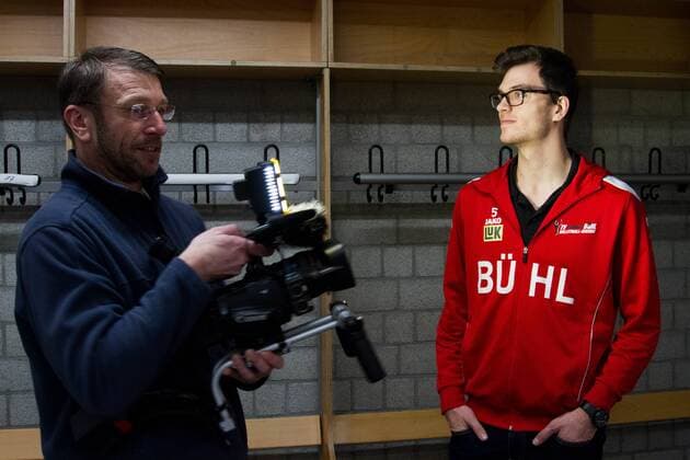 Mannheim David Sossenheimer (TV Ingersoll Buehl, Kapitaen) im Rampenlicht; 2016 DVV-Pokalfinale (DVV-Pokal) Pressekonferenz, SAP Arena, Mannheim Deutschland, 20160201; Copyright: Wuechnerx xEibner-Pressefoto EP_nwr