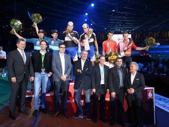 GER, 105. Berliner Sechstagerennen 2016 03.02.2016, Velodrom, Berlin, GER, 105. Berliner Sechstagerennen 2016, im Bild Sieger - Kenny de Ketele (BEL) - Moreno de Pauw (BEL) 2. Roger Kluge (GER) - Marcel Kalz (GER), 3. Joeri Havik (NED) - Nick Stoepler (NED) nphxEngler