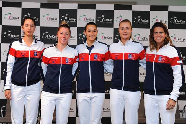 Kristina Mladenovic (FRA) Caroline Garcia (FRA) Pauline Parmentier (FRA) Oceane Dodin (FRA) Amelie Mauresmo (FRA) TENNIS : Fed Cup - FRA vs ITA - 05 02 16 TennisMagazine Panoramic 
