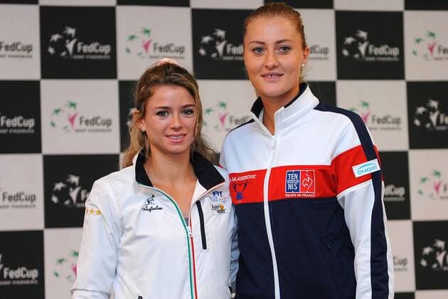 Kristina Mladenovic (FRA) Camila Giorgi (ITA) TENNIS : Fed Cup - FRA vs ITA - 05 02 16 TennisMagazine Panoramic 