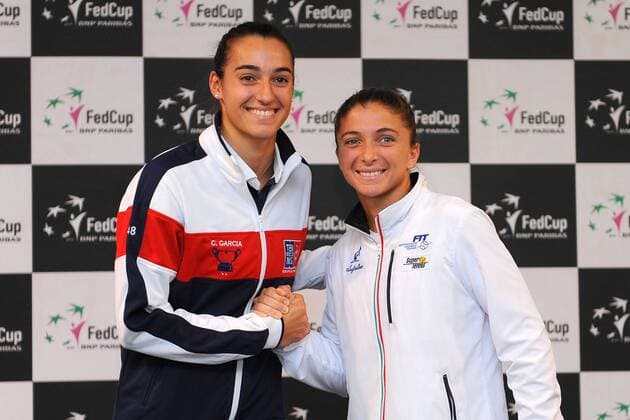 Caroline Garcia (FRA) Sara Errani (FRA) TENNIS : Fed Cup - FRA vs ITA - 05 02 16 TennisMagazine Panoramic 