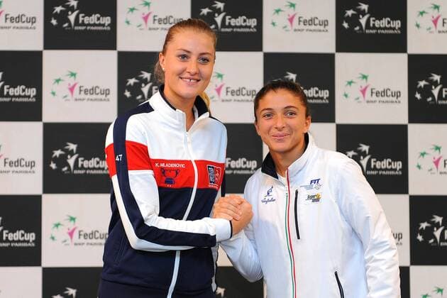 Kristina Mladenovic (FRA) Sara Errani (FRA) TENNIS : Fed Cup - FRA vs ITA - 05 02 16 TennisMagazine Panoramic 