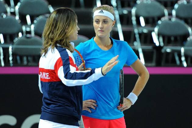 Kristina Mladenovic (FRA) Amelie Mauresmo (FRA) TENNIS : Fed Cup - FRA vs ITA - 05 02 16 TennisMagazine Panoramic 