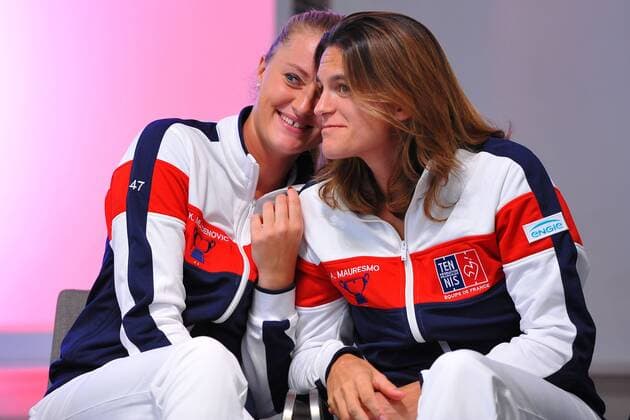 Kristina Mladenovic (FRA) Amelie Mauresmo (FRA) TENNIS : Fed Cup - FRA vs ITA - 05 02 16 TennisMagazine Panoramic 