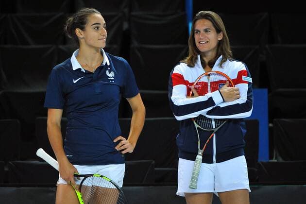 Caroline Garcia (FRA) Amelie Mauresmo (FRA) TENNIS : Fed Cup - FRA vs ITA - 05 02 16 TennisMagazine Panoramic 