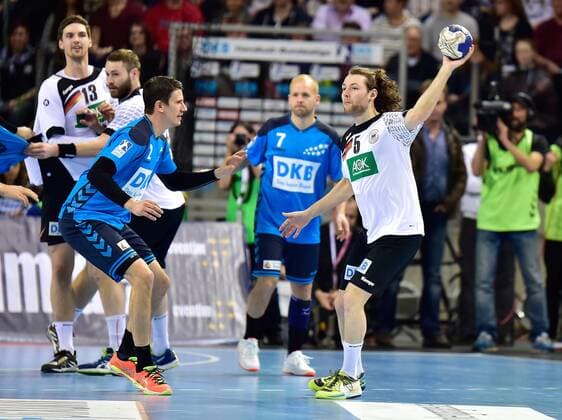 05.02.2016 - Handball - DKB Handball Bundesliga - All Star Day Nürnberg - All Star Game : Nationalmannschaft Nationalteam Deutschland - All Star Team 2016 - DaMa - Andy Schmid ( All Star Team 2016 ) Johannes Sellin ( Deutschland )