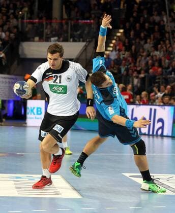 05.02.2016 - Handball - DKB Handball Bundesliga - All Star Day Nürnberg - All Star Game : Nationalmannschaft Nationalteam Deutschland - All Star Team 2016 - DaMa - Erik Schmidt ( Deutschland ) Rasmus Lauge ( All Star Team 2016 )