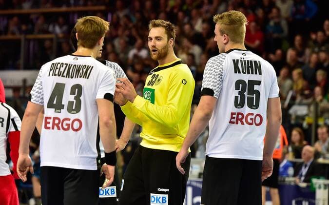 05.02.2016 - Handball - DKB Handball Bundesliga - All Star Day Nürnberg - All Star Game : Nationalmannschaft Nationalteam Deutschland - All Star Team 2016 - DaMa - Niclas Pieczkowski ( Deutschland ) Andreas Wolff ( Deutschland ) Julius Kühn ( Deutschland )