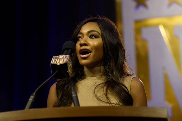 Friday, February 5, 2016: Brittney Payton speaks at a press conference PK Pressekonferenz at the Moscone Center in San Francisco, California during the National Football League week long opening celebrations for Super Bowl 50 between the Carolina Panthers and the Denver Broncos. NFL American Football Herren USA 2016: Super Bowl 50 FEB 03 - ZUMAc04_